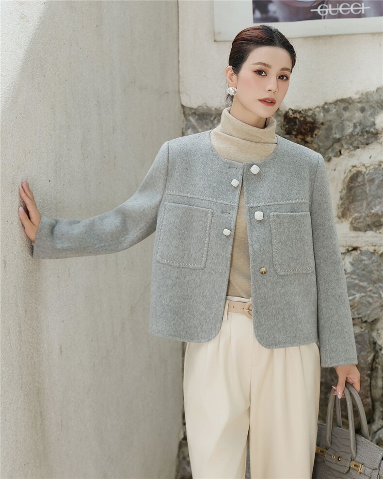 2025年秋季通勤时尚百搭小香风时尚百搭通勤简约，女装双面呢大衣，亿美羊绒
