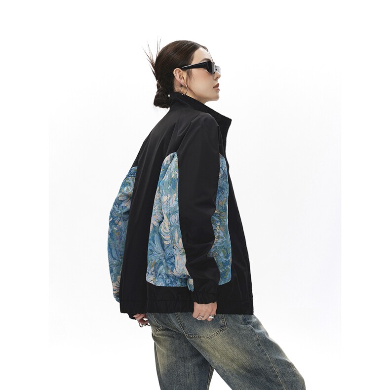 可二开中性风刺绣花卉撞色设计大码M-5XL夹克女JK78051P75控108，男装夹克，星座227-7