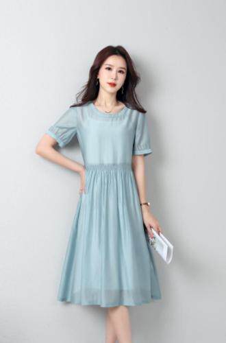 麻料风冰丝格连衣裙，女装连衣裙，叠彩服饰