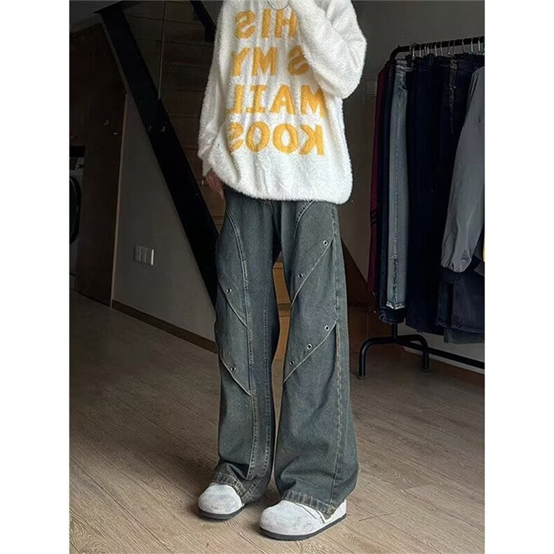 春夏大码男士牛仔裤夏季潮牌美式街头嘻哈阔腿宽松直筒裤加肥加大,男装牛仔裤,星座1210-1