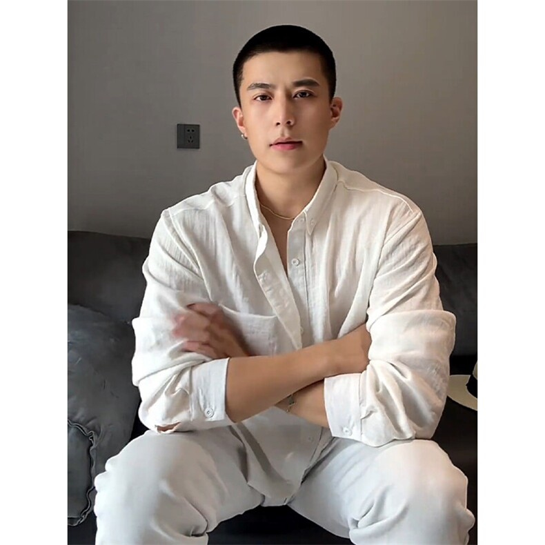 重磅棉麻长袖衬衫男2024新款潮牌痞帅宽松大码慵懒风防晒衬衣外套,男装防晒衣,星座1004-3