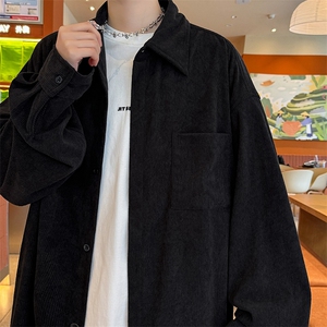 C206/P40春装新款美式复古灯芯绒长袖衬衫男士纯色衬衣男外套图片