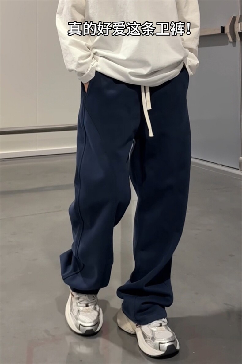 冬季百搭卫裤男女同款弯刀长裤加绒加厚舒适微喇裤子K3669-特P35,男装休闲裤,电商B295
