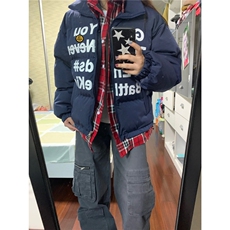 【有货】DW268-P108美式假两件字母印花棉衣女冬季宽松加厚外套，男装棉衣，星座603-2