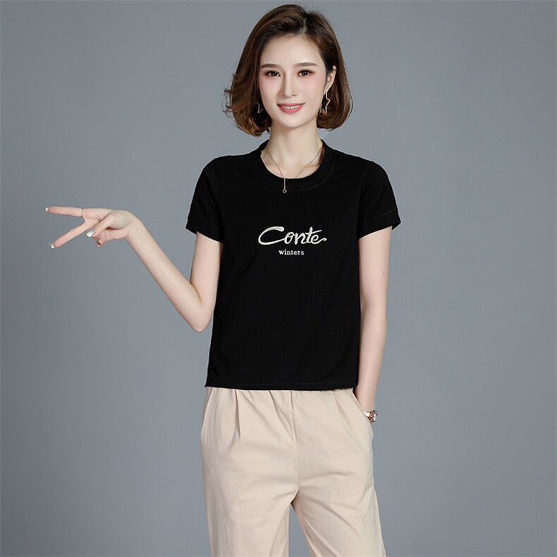 纯棉全棉短袖t恤女2021年夏季韩版宽松中年女装妈妈夏装半袖上衣,女装T恤,依恋蒂丝