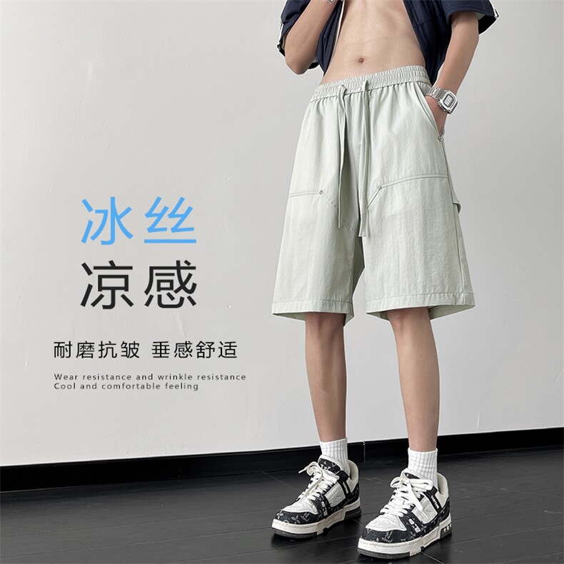 特批P25无差价夏季凉感冰丝短裤男美式高街痞帅垂感五分裤DK2123图片