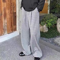 阔腿裤男女直筒长裤子秋冬新款松紧腰百搭休闲裤显瘦薄款格子裤，男装休闲裤，星座506A