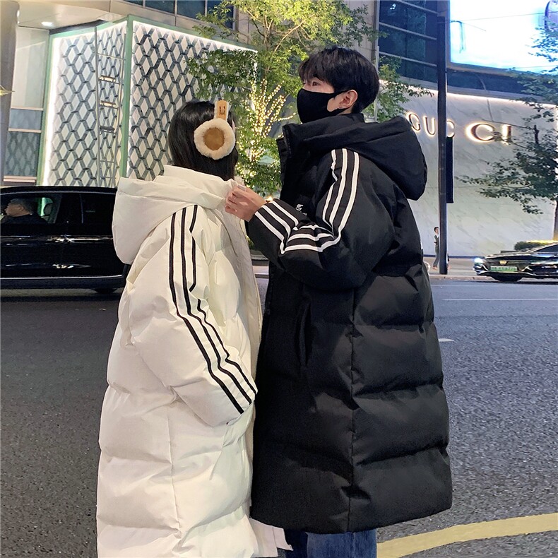 主推过膝棉衣织带三条杠长款加厚情侣羽棉服外套男G1076P168,男装棉衣,电商A339