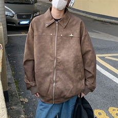 2025秋冬装做旧面料金属别针PU皮衣夹克外套PY777/特P60咖啡2，男装夹克，电商A094
