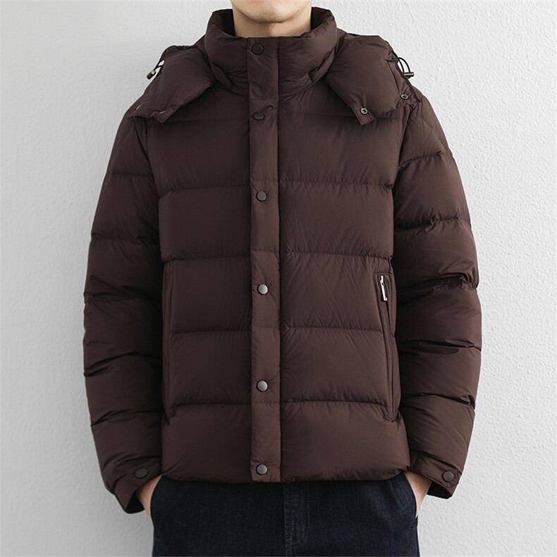 2025冬季90白鸭绒保暖羽绒服男连帽休闲纯色御寒上衣百搭外套,男装羽绒服,星座914
