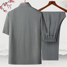 2025夏季薄款高端风棉麻绣花短袖衬衫唐装汉服套装2312-P95，男装衬衫，星座1105-3