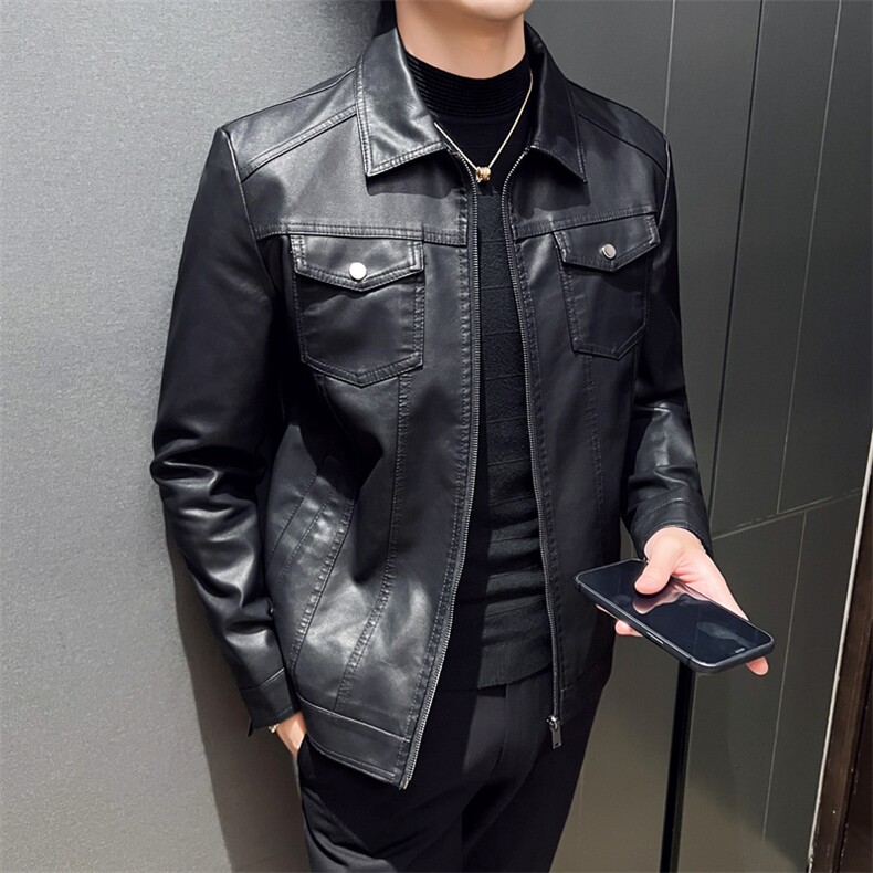 秋冬社会小伙PU翻领男士机车皮衣帅气外套LE901-常规P85加绒P93,男装皮衣,星座1105-3