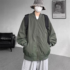 美式高街复古老钱风夹克冲锋衣男女纯色休闲宽松棒球立领飞行外套，男装夹克，电商A486