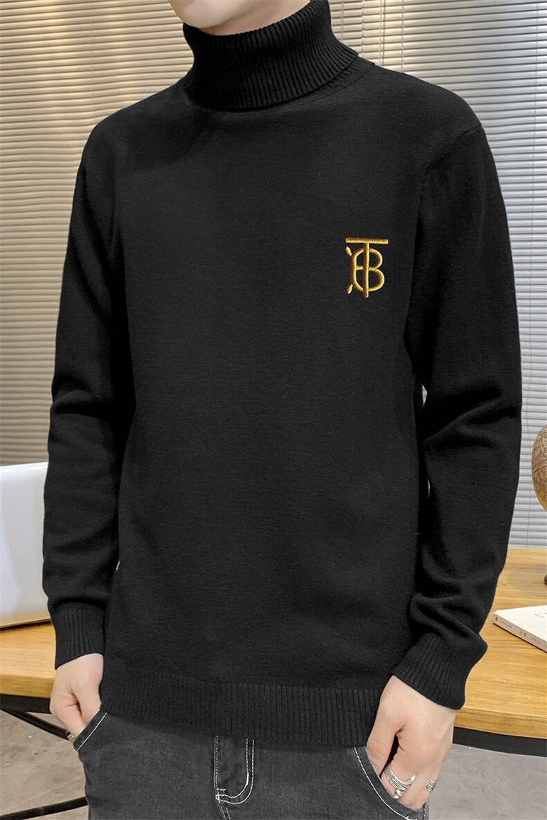 秋冬可翻高领毛衣男B纯色长袖男刺绣毛衫打底针织衫黑M252P33,男装针织衫/毛衣,星座1207
