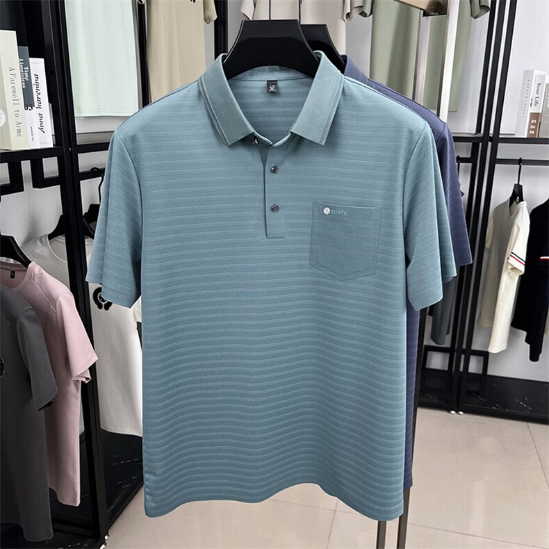 夏季冰丝短袖条纹翻领POLO衫男T恤潮流品质上衣体恤男装,男装Polo衫,钱塘6003（原4033）