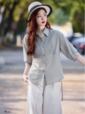 棉麻衬衫阔腿裤套装女夏季2025新款洋气减龄时尚搭配一整套两件套，女装套装/套裙，水衣源
