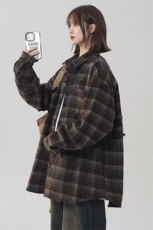 现货潮流复毛呢古格子大码宽松翻领长袖衬衫225-2-CS711-P58，男装衬衫，星座225-2