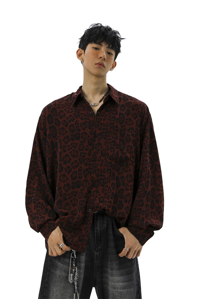 无影墙豹纹长袖衬衫大码M-5XL100%聚酯纤维衬衫男CS78728P35控58,男装衬衫,星座226-1