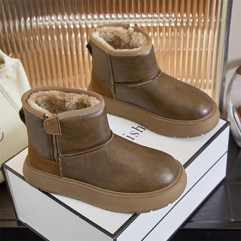 真皮保暖雪地靴女2024冬季新款时尚短筒百搭短靴女，女鞋雪地靴，电商A223