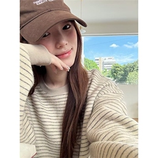 韩系慵懒条纹圆领卫衣女秋季新款设计感宽松显瘦百搭休闲长袖上衣，男装卫衣，星座516A