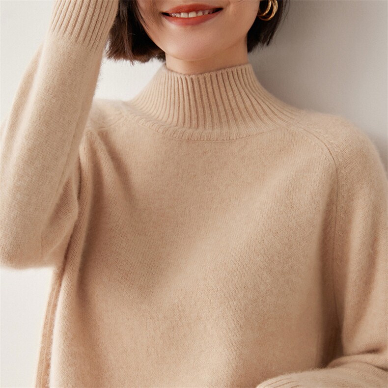 王菲同款轻奢baby小山羊绒衫女半高领加厚宽松慵懒风内搭打底毛衣,女装羊绒衫,蒂暖羊绒