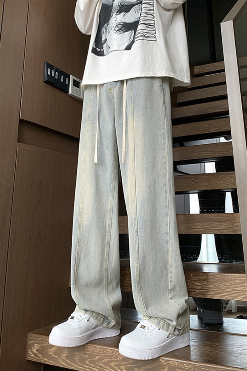 XZ213-DK2000-P55控68港风美式日系复古水洗阔腿拖地牛仔裤男潮,男装牛仔裤,星座213