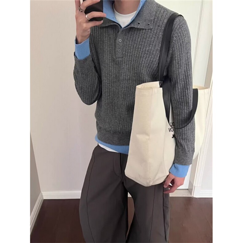 格雷灰色系复古学院风拼接撞色袖绞花针织衫春M6611,男装针织衫/毛衣,星座1116A（原606A-3）
