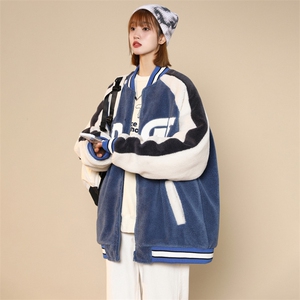 冬款中性风棉衣加绒加厚羊羔绒棒球服外套男女 8108-P120控价158图片