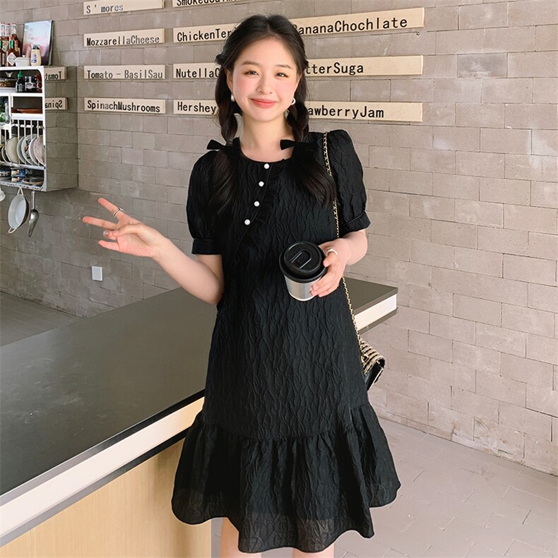 肌理感小香风连衣裙女夏2023新款小个子减龄漂亮洋气荷叶边小黑裙,女装连衣裙,姿衣轩