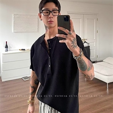 亨利领针织短袖polo衫男款夏季老钱风肌理感t恤重磅美式修身半袖，男装T恤，星座506A