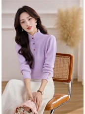 2025年冬季彩扣套头时尚毛衣小衫，女装针织衫/毛衣，乐吉娜