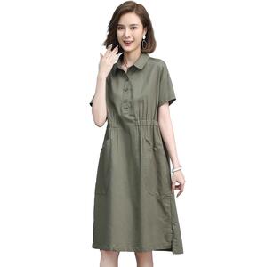 大码女装连衣裙2024新款夏季胖mm显瘦遮肉遮肚V领妈妈减龄裙子图片