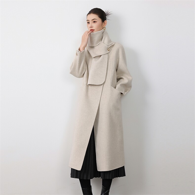 2025年秋冬新款双面呢大衣羊毛大衣女中长款宽松韩版茧型毛呢外套，女装双面呢大衣，贝源羊绒