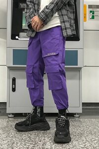 703-K168-P50港风多口袋工装休闲运动裤ins反光字直筒束脚长裤图片