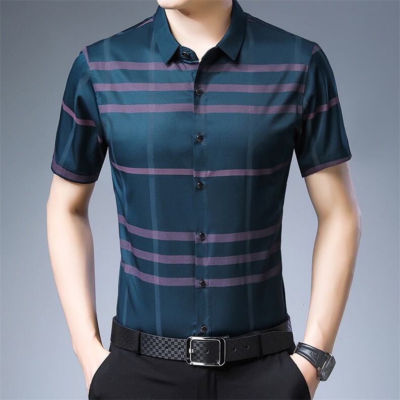 PA73653钱塘2020-3夏季新款男士短袖衬衫商务休闲格子衬衣P30,男装衬衫,钱塘207-3