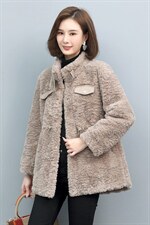 2022冬装新款时尚百搭仿羊羔毛皮毛一体加厚保暖外套，女装羊羔毛/颗粒绒，木子恋