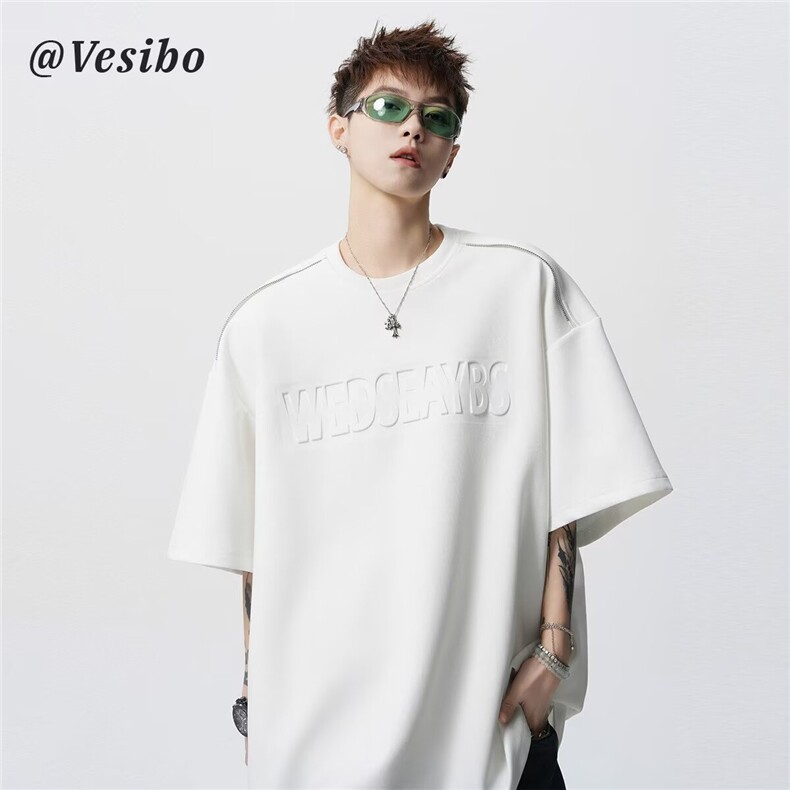 网络图现货美式复古凹凸字母设计感学生痞帅半袖体恤JD931-P30，男装T恤，星座715-7