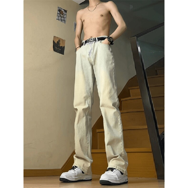美式cleanfit渐变牛仔裤男女水洗直筒修身显瘦微喇裤S749P38,男装牛仔裤,星座1112-1