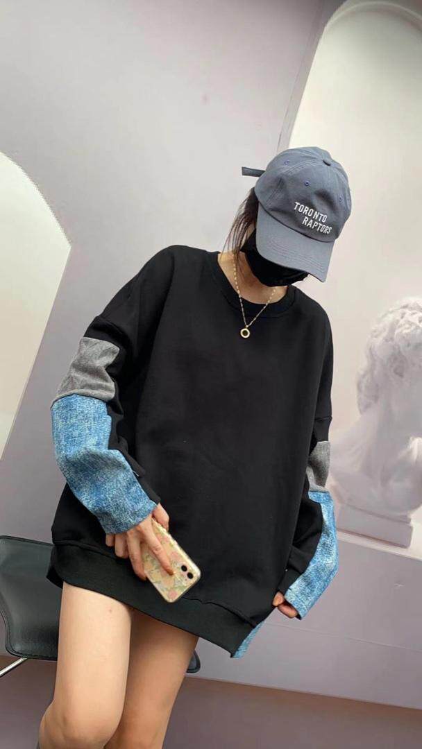 牛仔拼接卫衣，女装卫衣/绒衫，Q.P