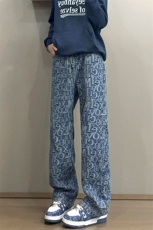 B221美式ins高街暗黑宽松直筒提花牛仔裤LK24395-特P52控88，男装牛仔裤，电商B221