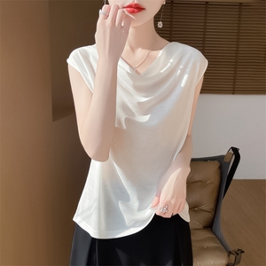 简约时尚无袖女士春季新款宽松遮肚百搭打底背心图片