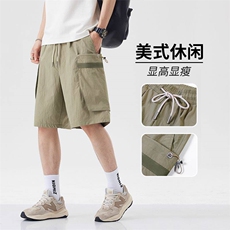 短裤男卡其色裤子夏季工装运动裤薄款美式男生五分裤工装D81现货，男装牛仔裤，星座224-1