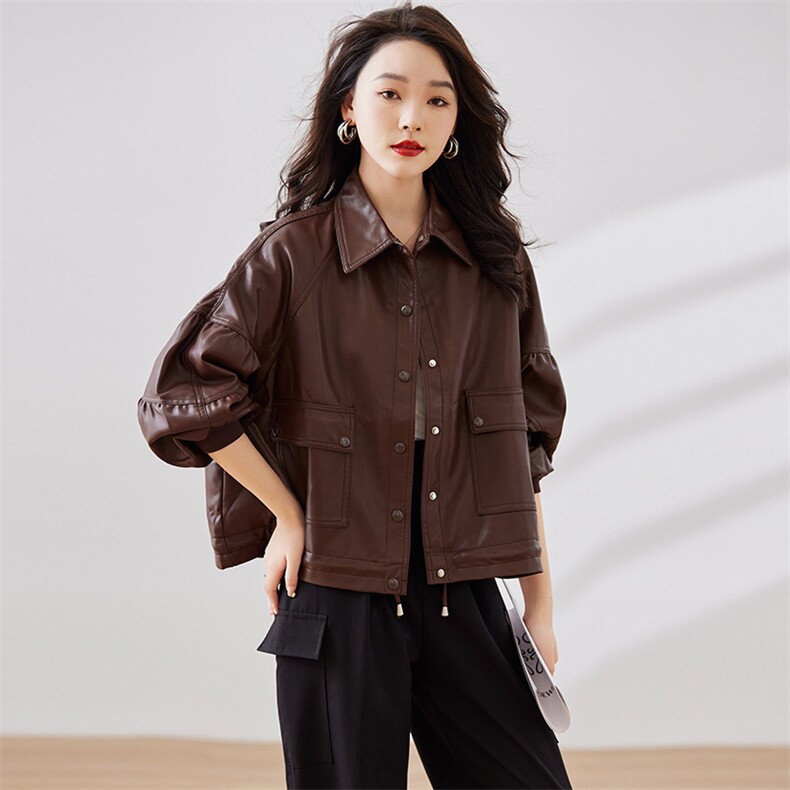 2023年皮衣外套女2023新款短款春秋港风复古宽松pu机车小皮夹克款,女装皮衣,潮流依族