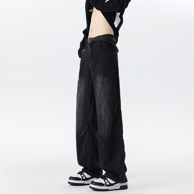褶皱水洗牛仔裤M~8XL大码宽松设计感美式高街复古直筒裤NZ9001P55,男装牛仔裤,电商B238