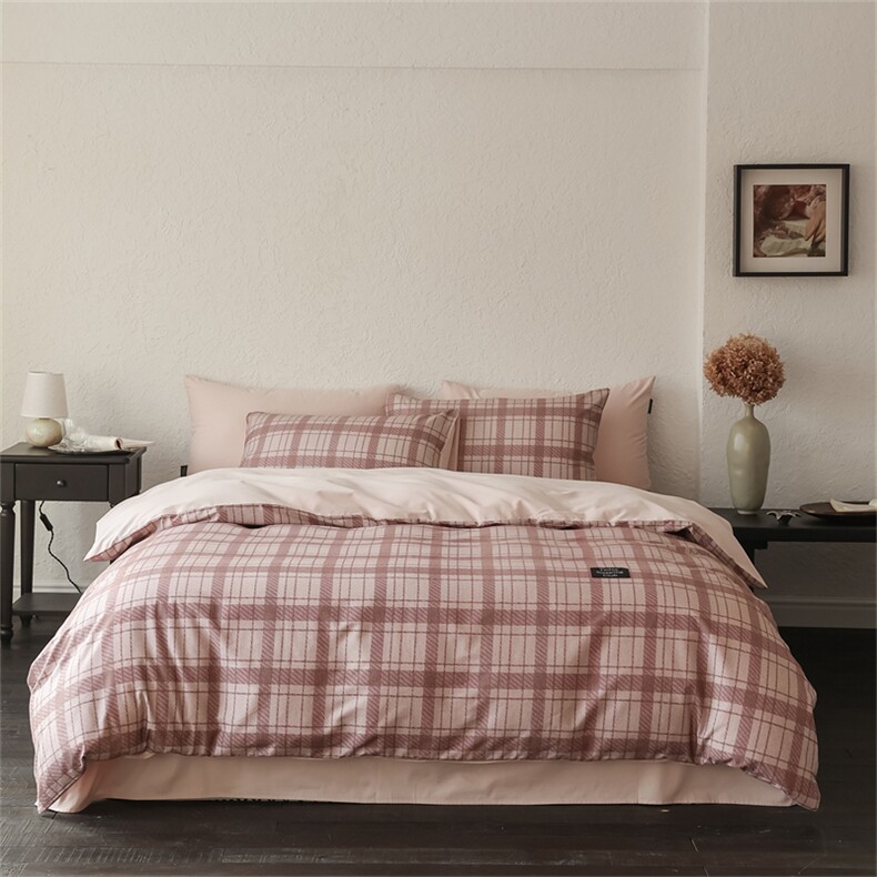 2025新款50支全棉磨毛印花四件套-格纹俱乐部，床品套件，一起卖家纺