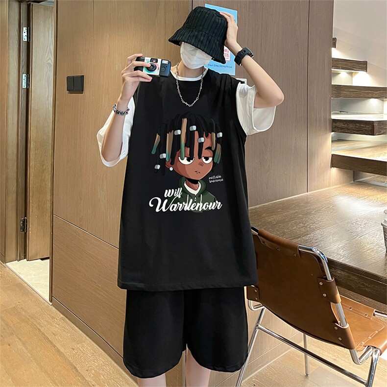 直播品质美式宽松纯棉背心无袖t恤短裤大码两件套套装TZ55-P58,男装T恤,电商A486