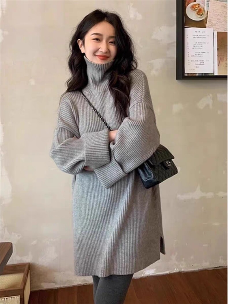 2025秋冬百搭时尚简约高领开叉羊毛衫舒适，女装羊毛衫，千御纺羊绒