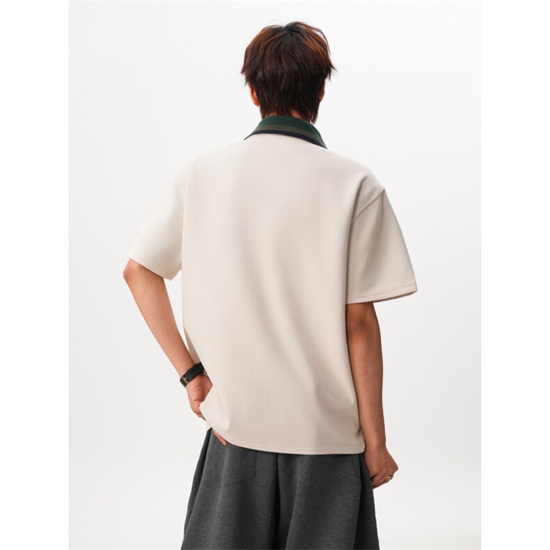 M-8XL美式复古撞色拼接polo衫半拉链短袖t恤大码宽松DX1227/特P40,男装T恤,电商B238