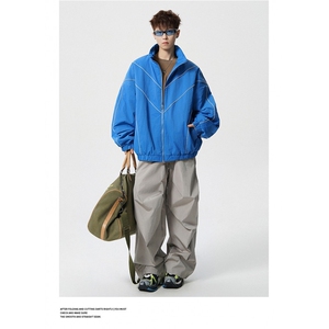1506-1/MA5081/P86克莱因蓝条纹立领防寒服男棉衣冬装外套大码图片