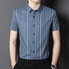 2023夏季短袖衬衫男翻领薄款上衣商务休闲条纹衬衣夏装百搭男装，男装衬衫，电商B212（原钱塘6029）